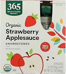 365 by Whole Foods Market, Organic Strawberry Applesauce Pouches, Unsweetened, 3.2 Ounce (Pack of 4)