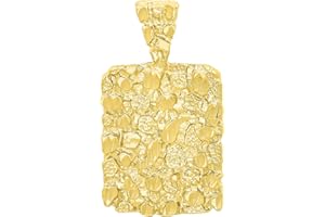 The Bling Factory 14k Gold Plated Chunky Nugget Textured 25mm x 32mm Rectangular Pendant