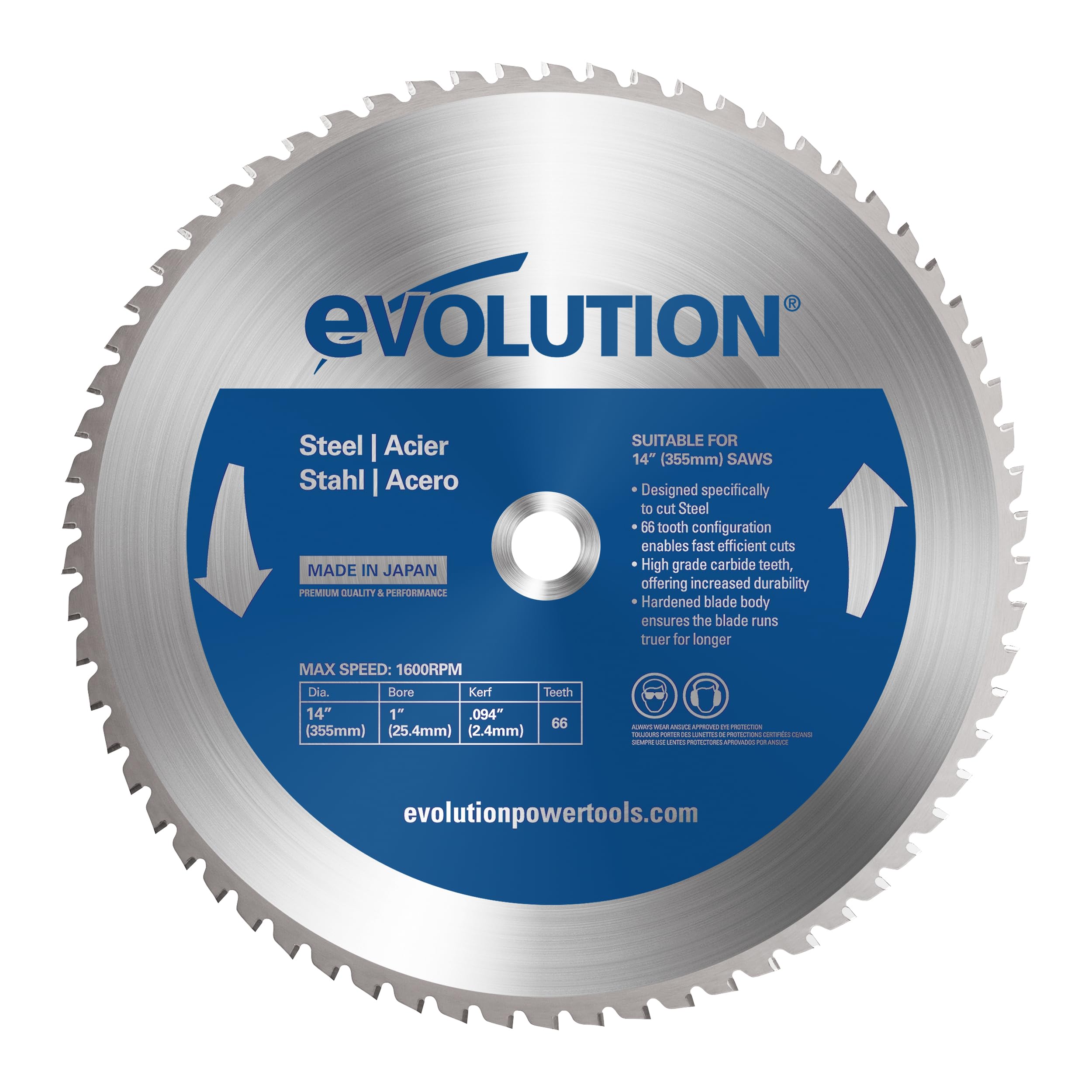 Evolution Power Tools HTC255STEEL Mild Steel Carbide-Tipped Blade, 255 mm