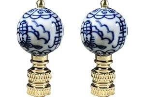 Royal Designs, Inc. Decorative Chinoiserie Blue and White Lamp Finials (Asian Motif - 2 Pk)