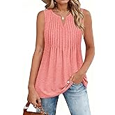 Zeagoo Women's Summer Tank Tops 2026 Pleated V Neck Floral Loose Fit Casual Flowy Boho Tunic Sleeveless Shirts