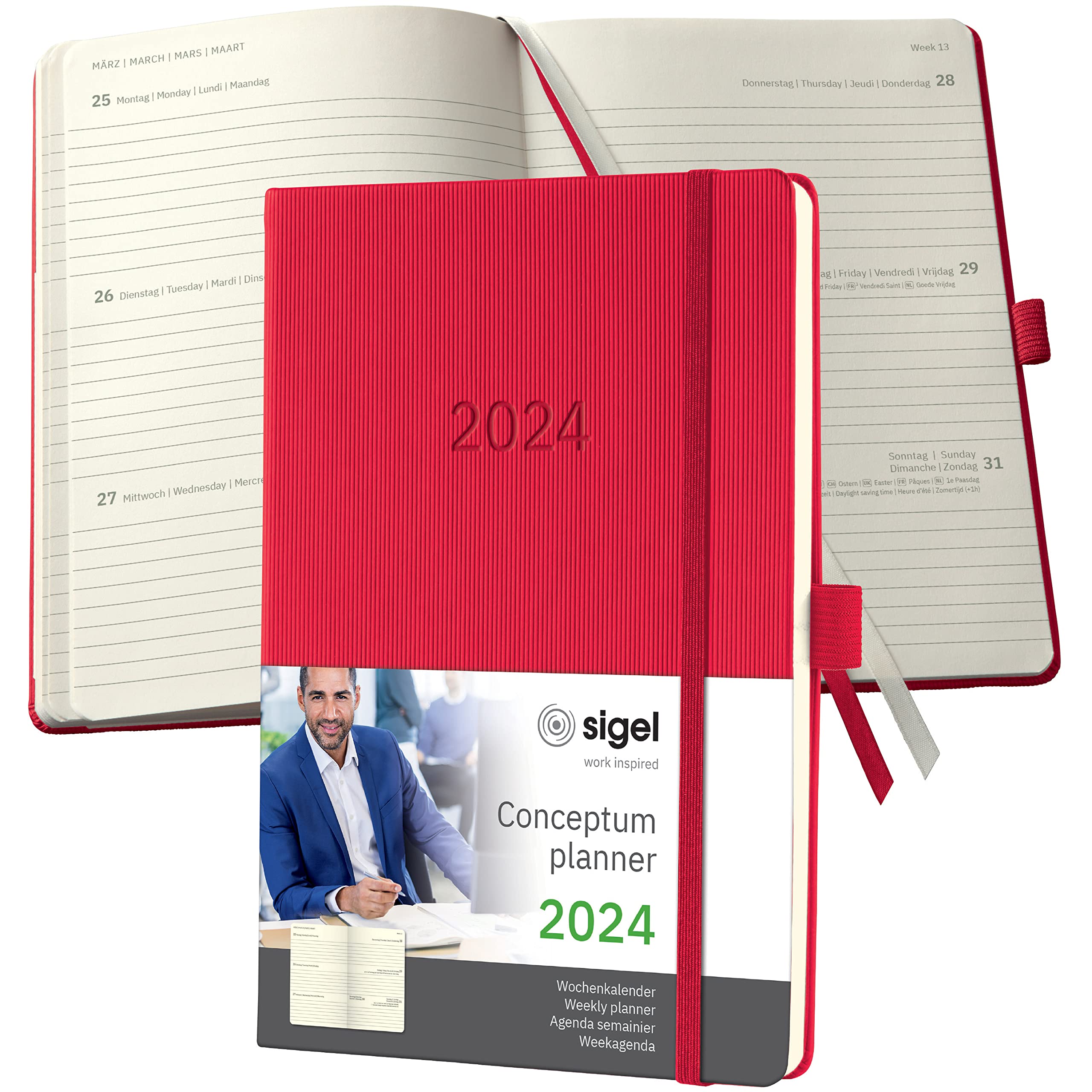 SIGEL C2464 Conceptum Weekly planner 2024, approx. A5, Red, hardcover, 2 pages equal to 1 week, 192 pages — image 1