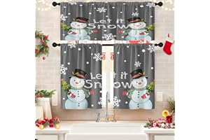 Emvency Christmas Kitchen Curtains Snowman and Snowflake Window Curtains and Valances Set 36 Inch, Let It Snow Short Tier Curtain, Small Kitchen Decor