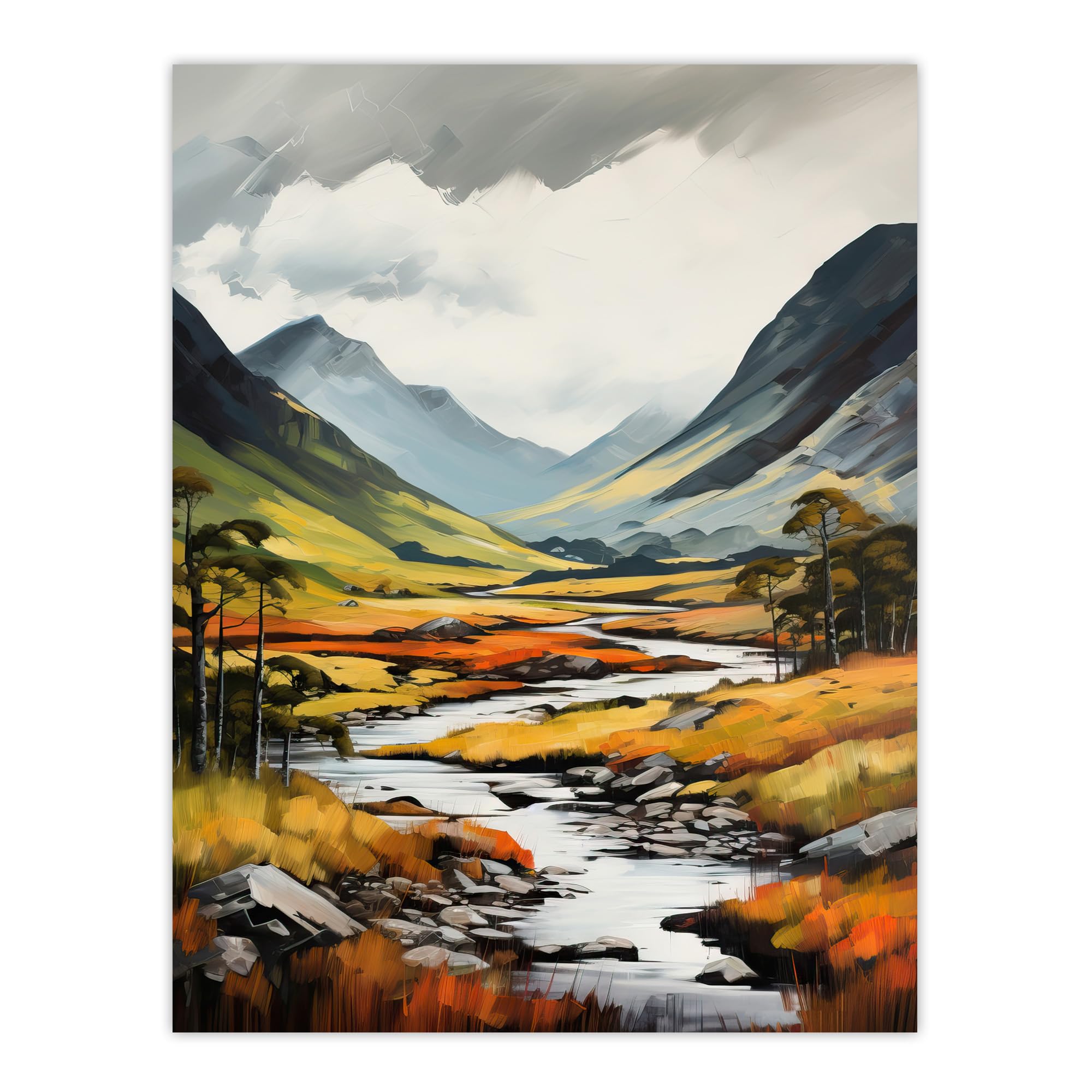 Artery8 Glencoe Valley Oil Painting Scotland Majestic Mountain Range And River Coe Large Wall Art Poster Print Thick Paper 18X24 Inch