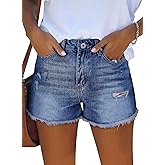ZOLUCKY Jean Shorts Womens Summer High Waisted Denim Stretchy Ripped with Pockets