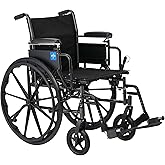 Medline 20&rdquo; K3 Height Adjustable Wheelchair with Swing-Back Desk-Length Arms &amp; Swing-Away Footrests, 300 lbs. Capacity Transport Aid, Adults &amp; Seniors