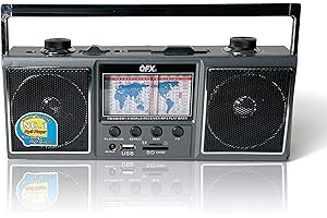 QFX J-114U Portable Retrot Radio Shortwave World Receiver (AM/FM/SW 1-9) World Receiver with Dual 2" Speakers, Headphone Output, USB/SD Inputs