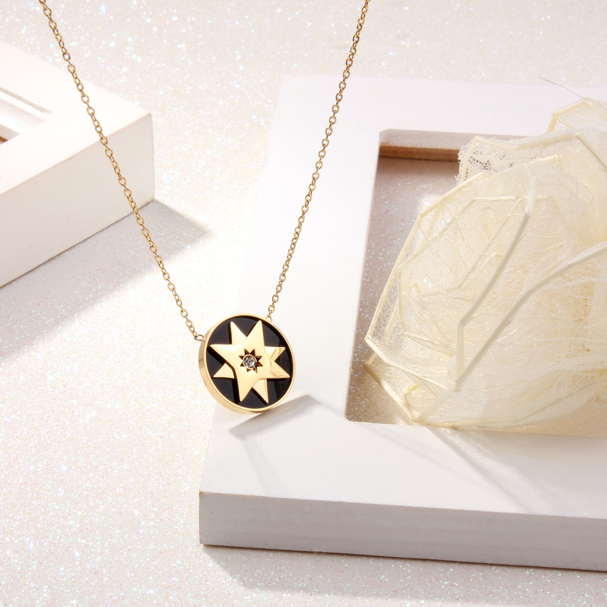 GEORGE · SMITH Moonlight Lover Charm Womens Pendant Necklace Gold Link Bracelets Crescent Moon and Star Element,Stainless Steel Jewelry Sets Birthday Gifts (Gold-star)