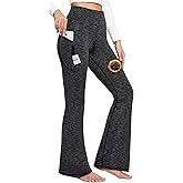 Ewedoos Fleece Lined Yoga Pants with Pockets Water Resistant Hiking Pants Women High Waist Flare Leggings Winter Warm Pants