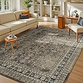 Lessymo 5x7 Area Rugs for Living Room, Machine Washable Non Slip Rug, Soft Low Pile Carpet for Bedroom Dining Home Office, Vintage Brown Distressed Floral Floor Mat