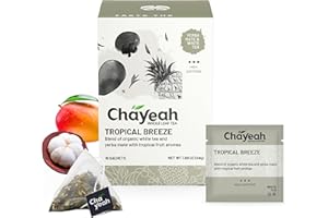 CHAYEAH, Tropical Breeze, White Tea & Yerba Mate Blended with Mango, Pineapple & Mangosteen, Whole Leaf Tea Bag, Caffeinated (16 Pyramid Tea Sachets)