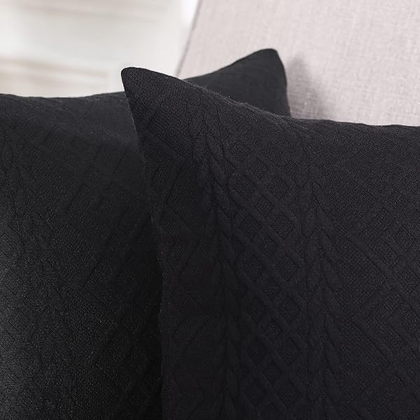YAERTUN PACK OF 2 SUPER SOFT DECORATIVE THROW PILLOW COVERS SQUARE CUSHION CASES PILLOWCASES FOR COUCH SOFA BEDROOM CAR MODERN EMBOSSED PATTERNED,24 X 24 INCH,BLACK