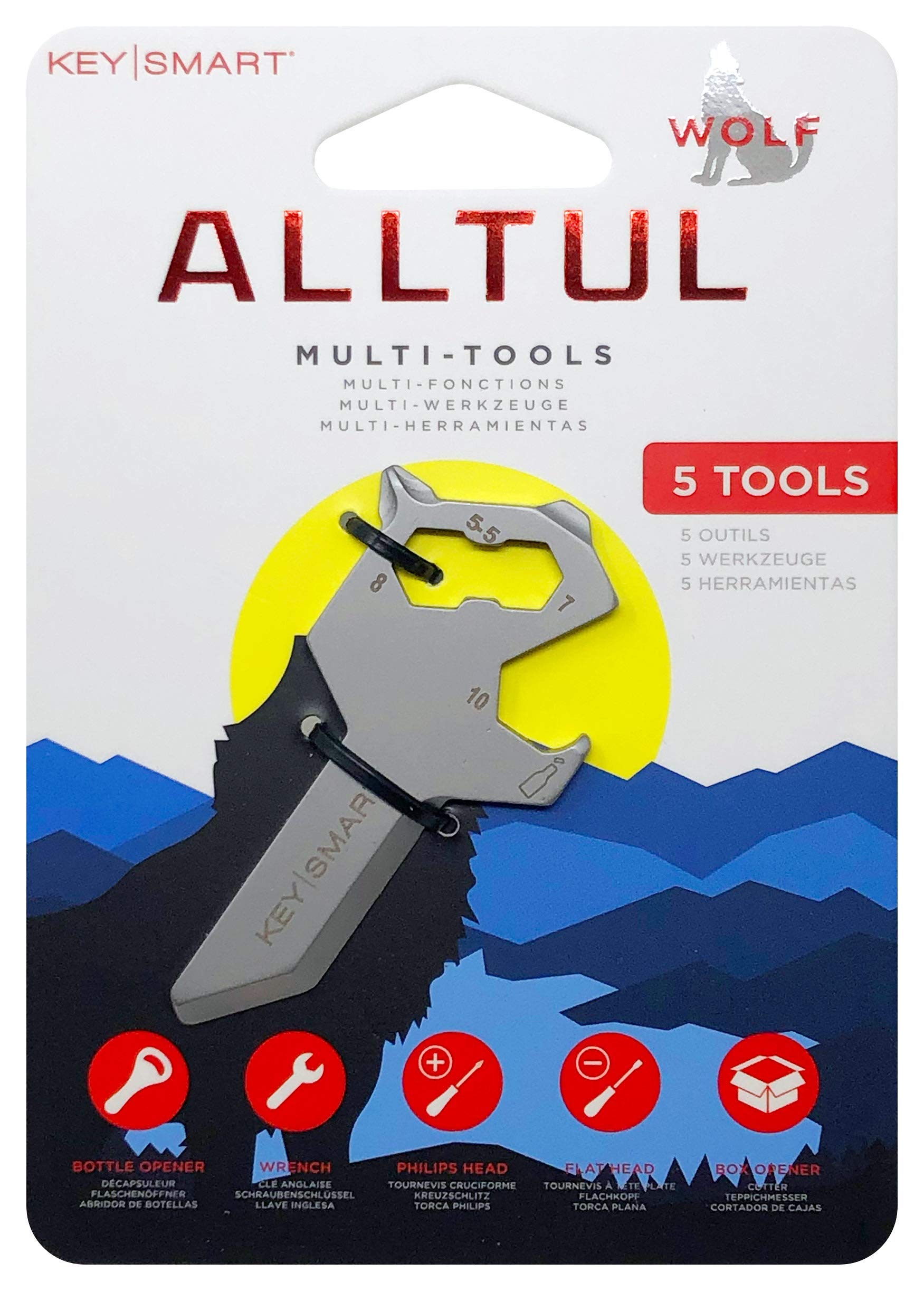 KeySmart AllTul - 4-in-1 Everyday Carry Multi-Purpose Keychain Multitool with Bottle Opener, Wrench, Spoke and Crowbar Ideal Utility Tool for Camping, Fishing and More (Wolf)