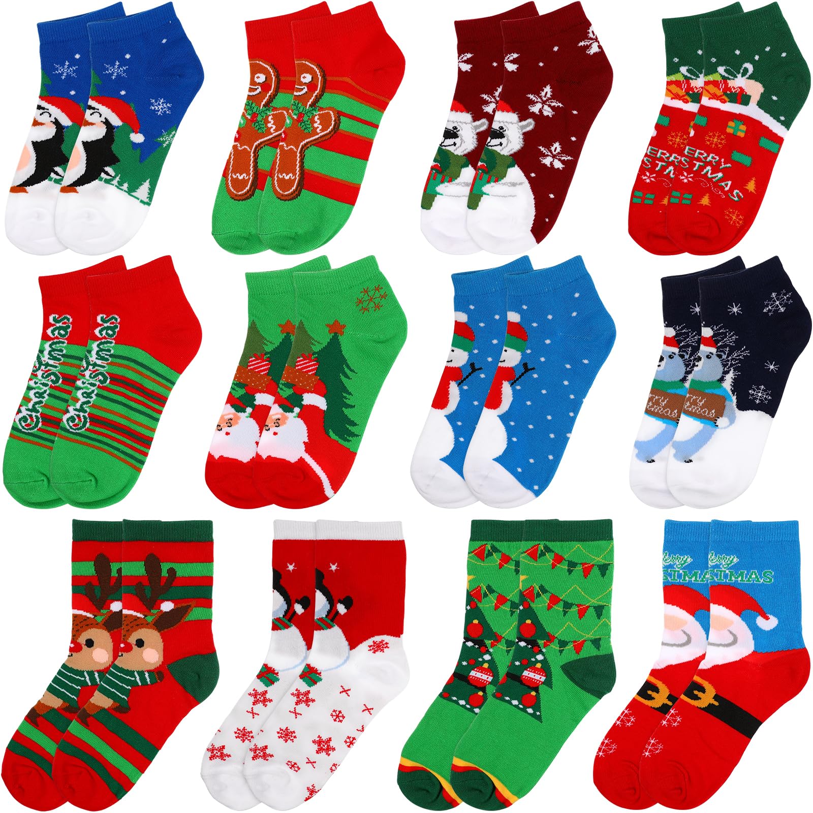 12 Pairs 2025 Christmas Advent Calendar Christmas Fuzzy Cozy Socks Countdown Calendar with 8 Low Cut Socks and 4 Long for Holiday Party Favor