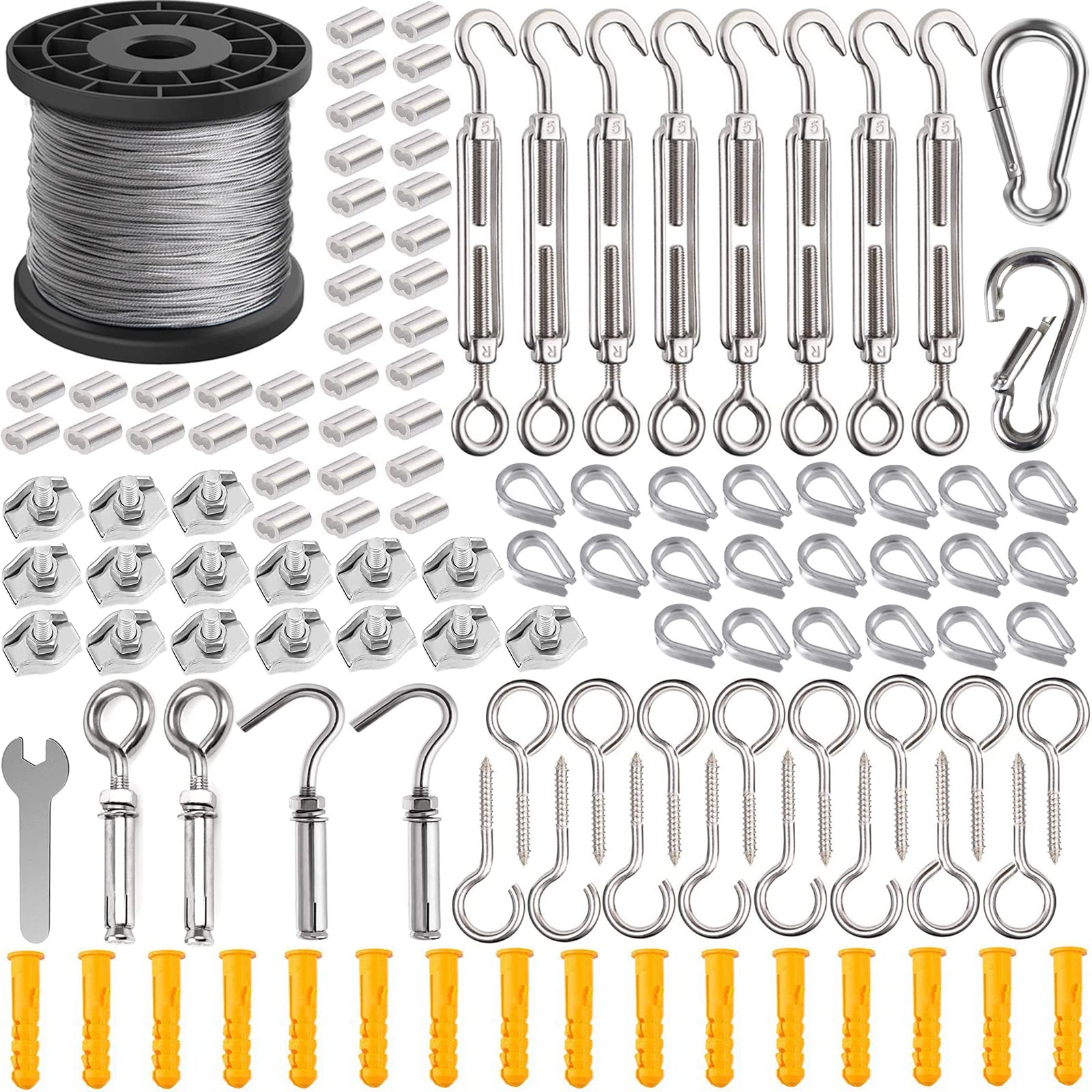 60M Garden Wire For Climbing Plants Training Wire Rope Kits, AMLOOPH Stainless Steel Metal Cable Garden Heavy Duty 2mm Catenary Wires Trellis Fence Kit With Turnbuckle Tension Wires Tensioner