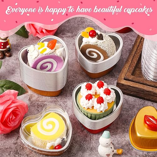 Cupcake Mini Heart Shaped Foil Pans With Lids Honeydak 100 Sets