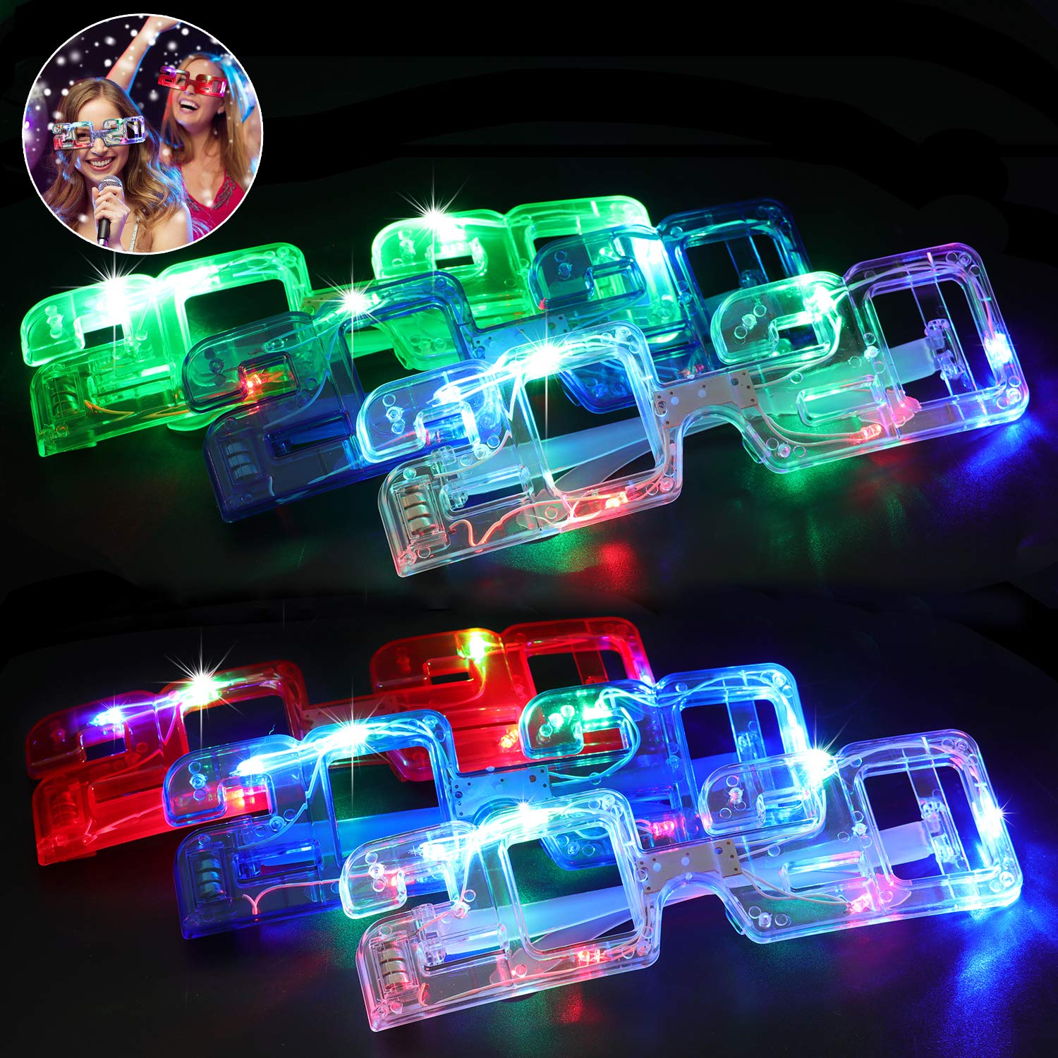 Fansport 6 Pairs LED Glasses 2020 Light up Glasses Glowing Glasses for New Year Party