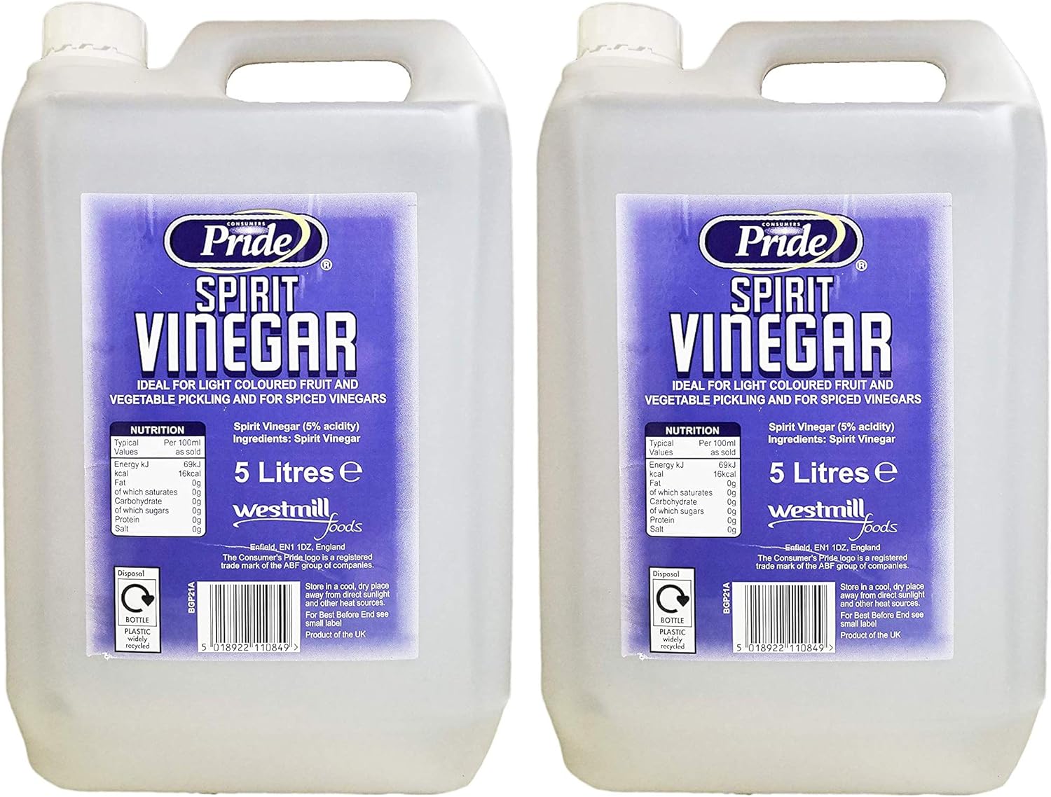 Pride White Spirit Vinegar, 5 litres Pack of 2 Amazon.co.uk Grocery