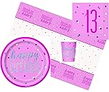Pink Glitz 13th Birthday Party Tableware Pack for 16