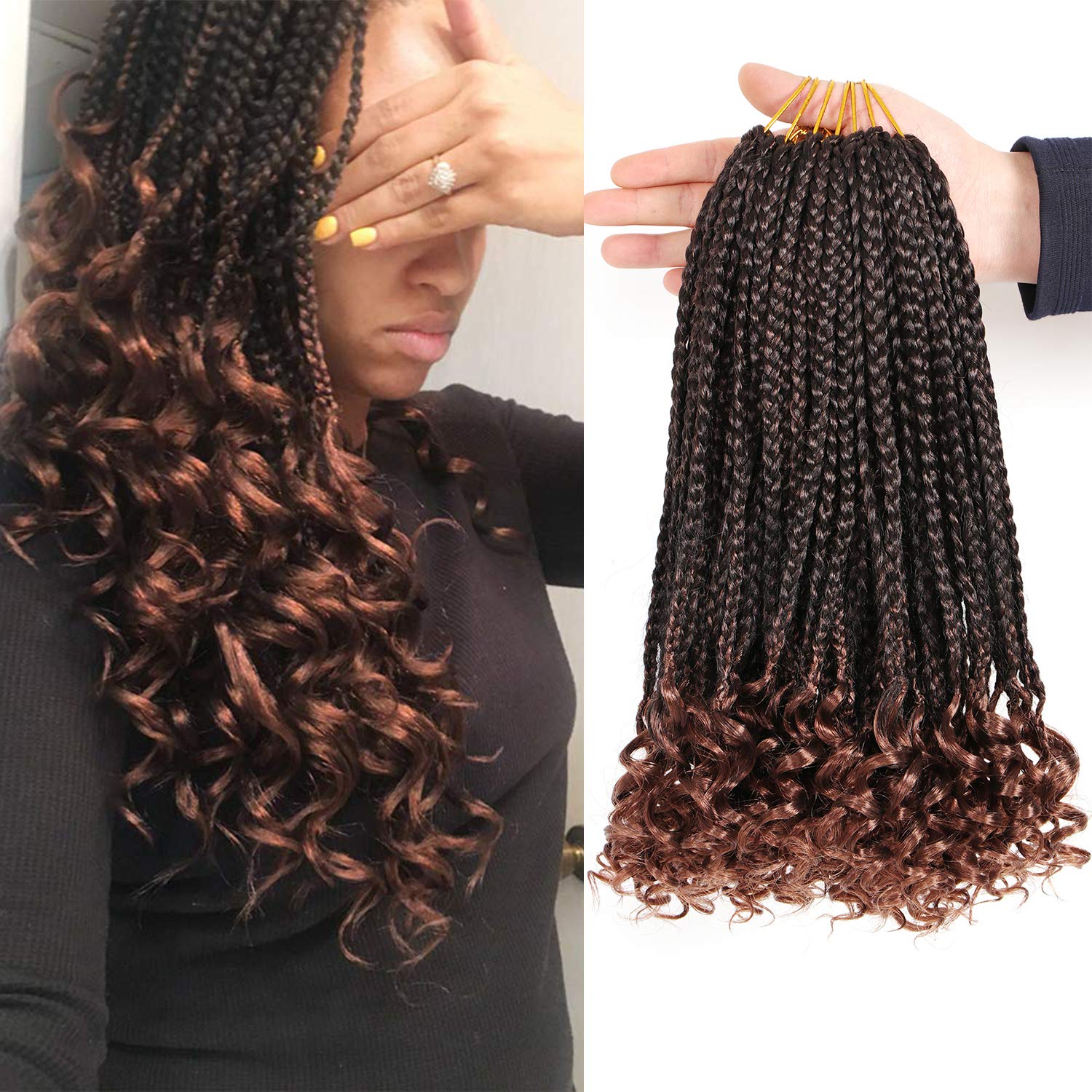 7 Packs Box Braids with Curly Ends - Goddess Crochet Hair Extensions for Black Women - 3S Wavy Style (14 Inch #T-30) โ image 1