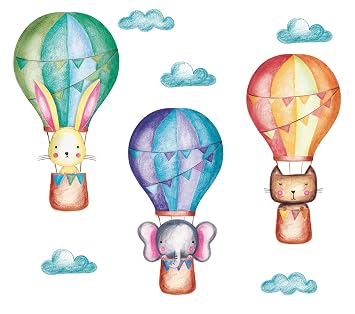 Amazon Com Hot Air Balloon Decal Pastel Large Animals And Clouds