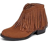 NEWBELLA Women's Western Ankle Boots Faux Suede Fringe Round Toe Low Heel Bootie-Cowboy Boots for Casual Wear