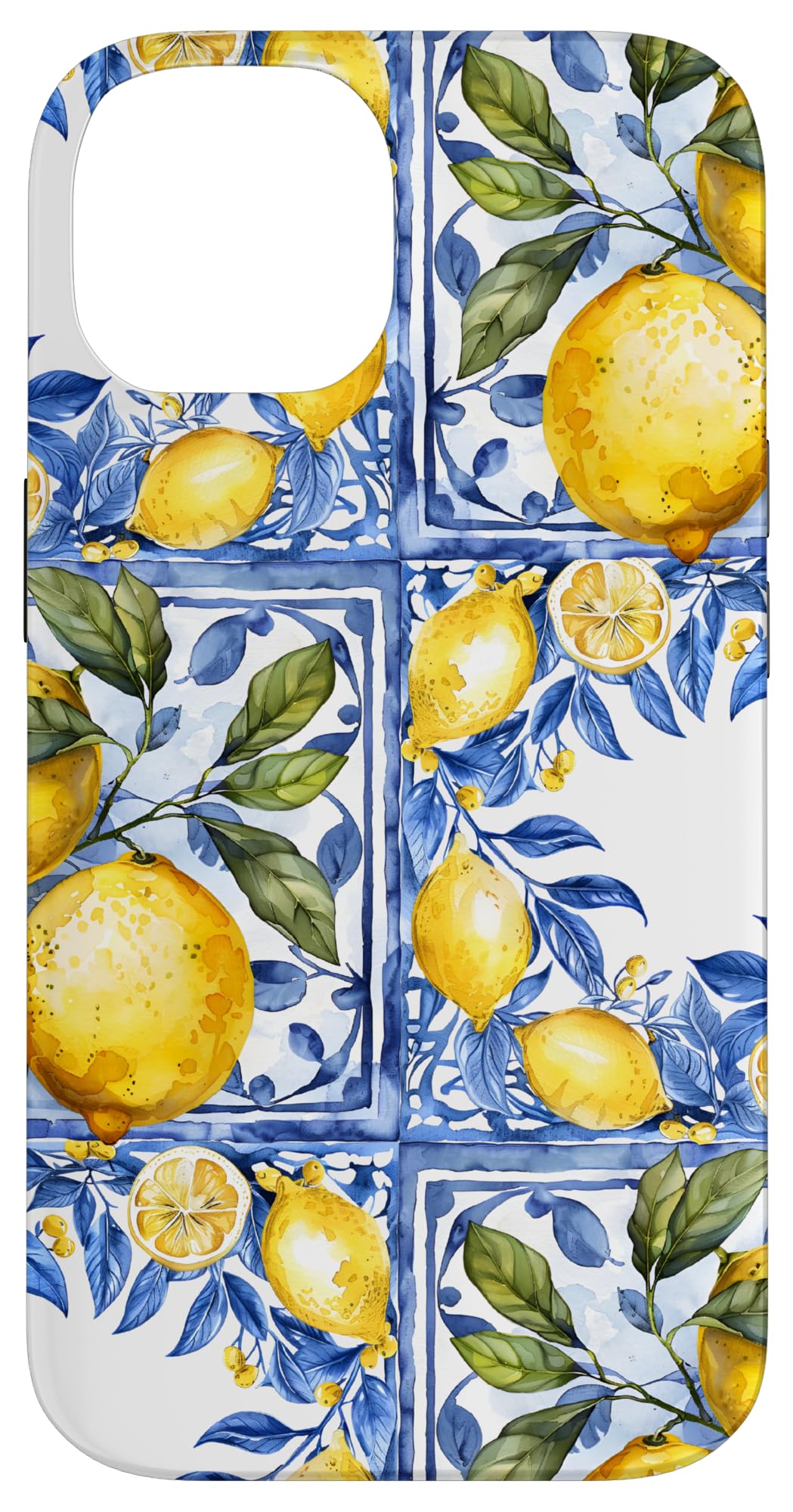 Lemon italian blue tiles pattern portugal morocco azulejo Case for iPhone 14