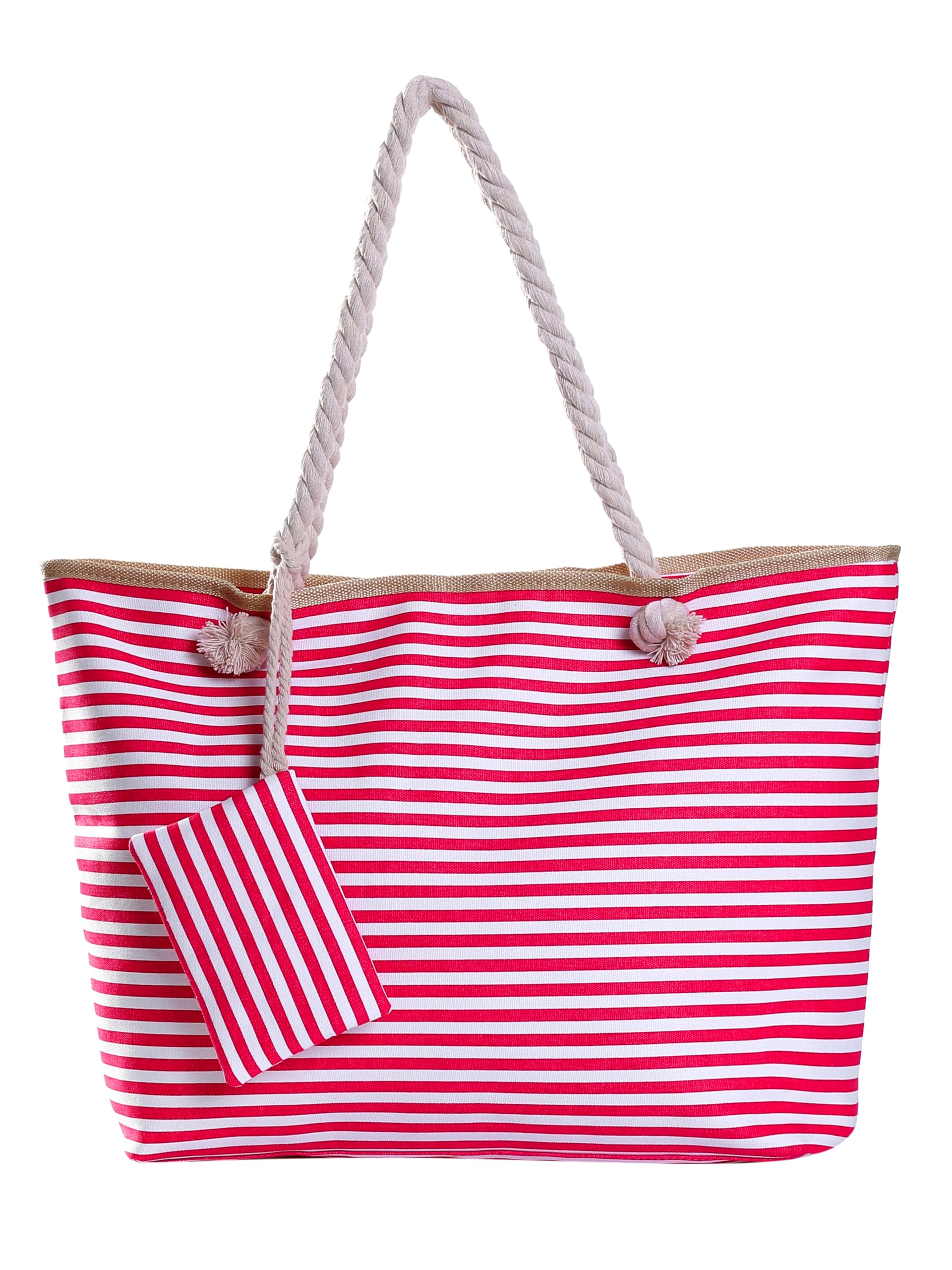 DonDon Large Beach Bag for Women with Zip Waterproof Pool Bag Holiday Bag Maritime Stripes Berry White