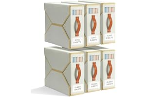 Yecaye 6 Pack Sheet Organizers and Storage for Linen Closet, Foldable Set Organizer With Clear Window and Label (Queen & King Size), Bedding Storage Box Container, Beige