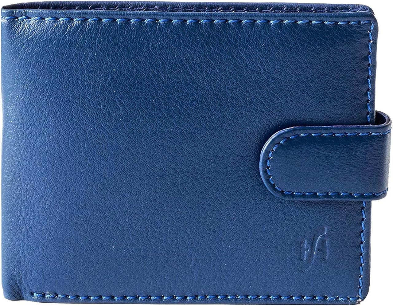 STARHIDE Handmade Wallets for Men UK, Blue Nappa (With Strap), 12 cm x 9,5 cm x 2 cm