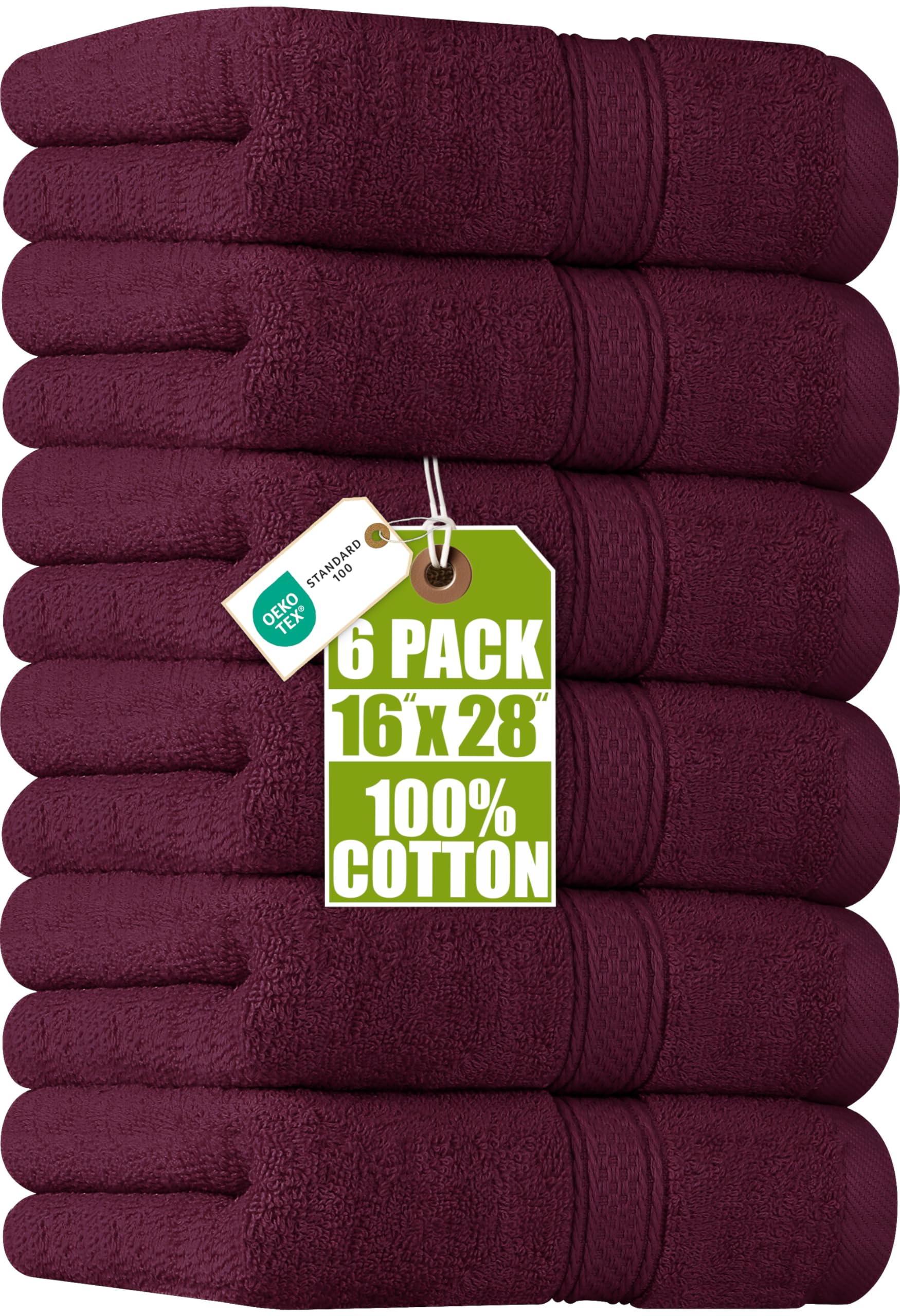 Utopia Towels 6 Pack Premium Hand Towels Set, 16 by 28 inches, 100% Ring Spun Cotton, Ultra Soft and Highly Absorbent 600GSM Towels for Bathroom, Gym, Shower, Hotel, and Spa, Burgundy
