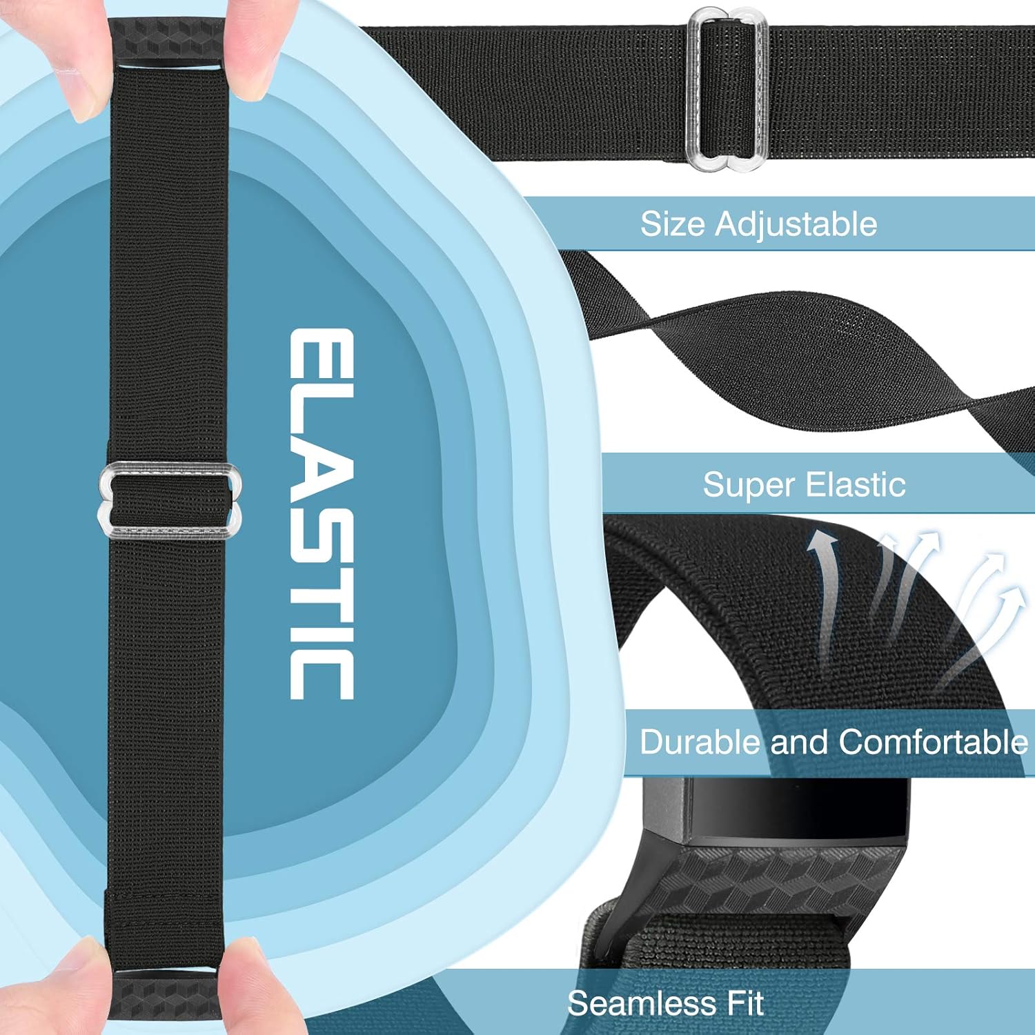 Vodtian Nylon Elastic Watch Band Compatible with Fitbit Charge 4/Charge 3/Charge 3 SE, Adjustable Stretchy Replacement Wristband Accessory Sport Strap for Women Men ( Black+Wine Red+Blue+Gray+Orange): Clothing