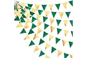 PINKBLUME Green Gold Party Decorations Metallic Fabric Triangle Pennant Banner Flag Bunting Garland for Graduations Birthday Retirement Wedding Baby Shower Spring Summer Master Golf Theme Outdoor Party Supplies
