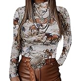 Urchics Womens Long Sleeve Shirts Western T-Shirt Slim Fit Hollow Out High Neck Y2k Tops Tee