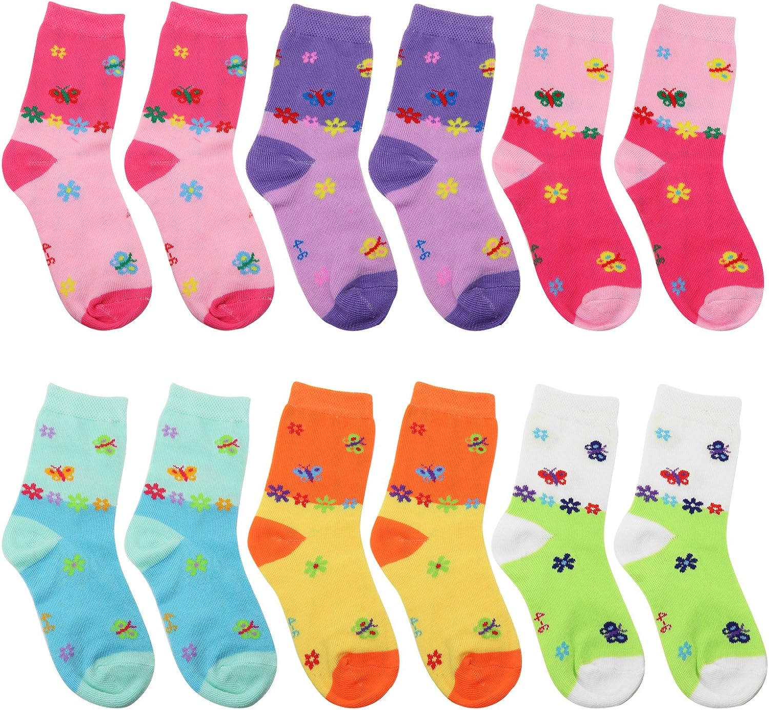 Falari 12-Pack Girl Toddler Kids Cotton Crew Socks: Clothing