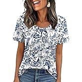 WIHOLL Women T Shirts Pleated Short Sleeve Tops Business Casual Dressy Blouses
