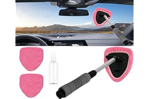 Windshield Window Cleaner Tool, Windshield Cleaner Car Windshield Cleaning Tool with Reusable Microfiber Pads Glass Wiper Kit