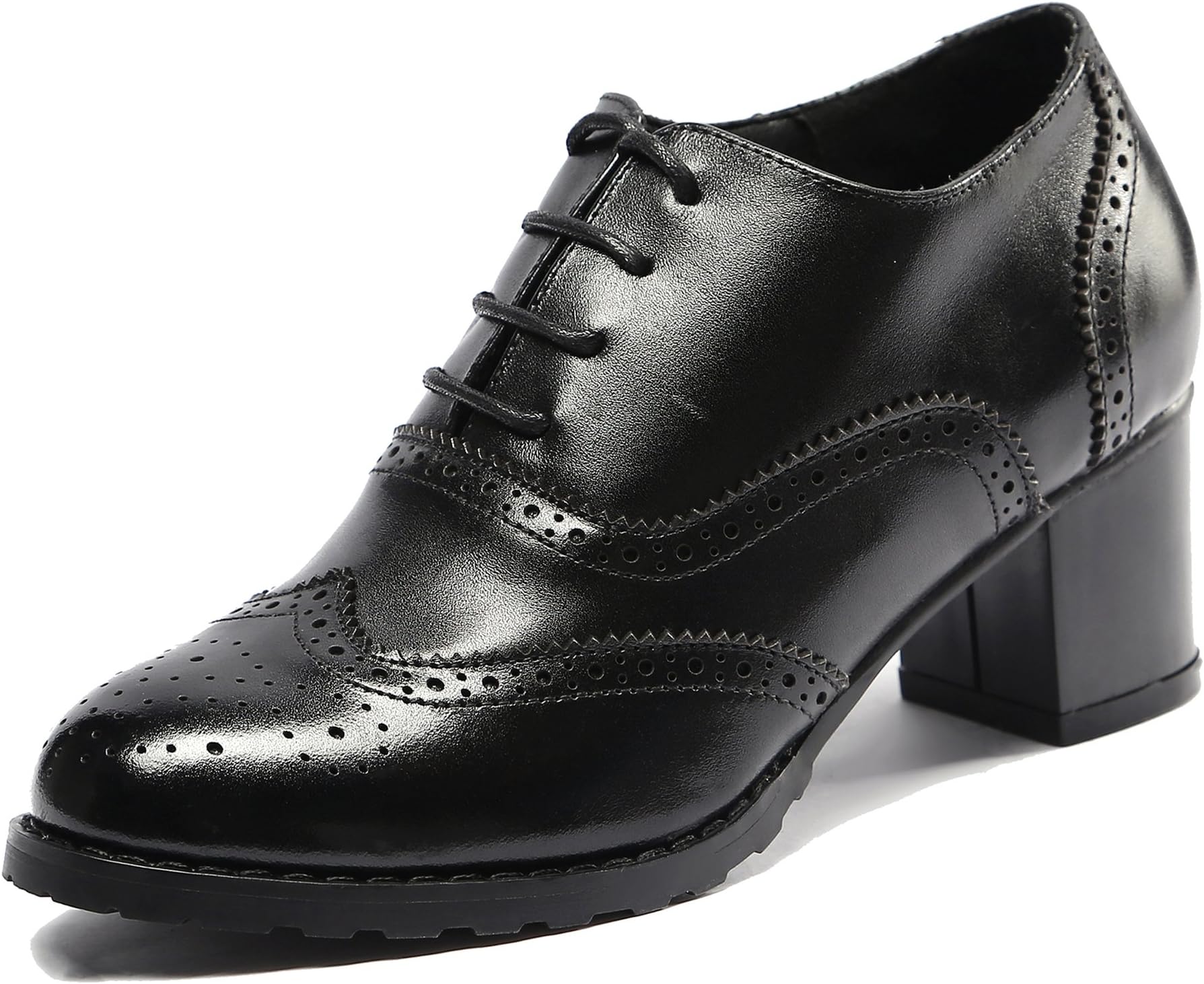 U-liteWomens Perforated Platform Lace-up Wingtip Mid Heel Leather Pump Oxfords Casual Vintage Oxford Shoes Brogues