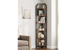 6-Tier Corner Shelf, Industrial Corner Bookshelf, 71.2" Corner Storage Stand, Plant Stand Display Shelf, Corner Bookcase for 