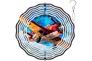 Vintage Military Airplane Spinner Windchime 3D Metal Sculpture Wind Spinner Hanging for Outdoor Garden Patio Yard Decoration 