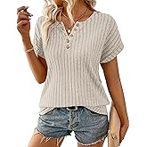 OFEEFAN Womens Short Sleeve Sweater Textured Tops Trendy Business Casual Outfits Work Blouses Spring Summer Shirts