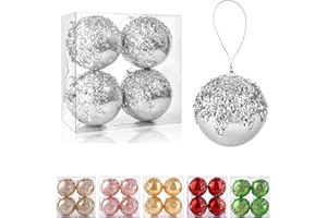 ZHANYIGY 4" Christmas Ball Ornaments, 4pc Set Silver Shatterproof Christmas Decorations Tree Balls for Xmas Trees Wedding Party Holiday Decorations