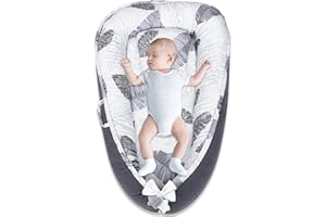 Aibeirbaby Baby Nest Lounger Pillow for Newborn, Cover Ultra Soft 100% Waffle Organic Cotton for 0-24 Months, Adjustable Breathable & Portable Infant Snuggle (Luxury Leaves)
