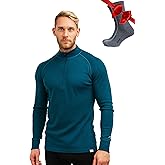 Merino Wool Base Layer Mens - Wool Half Zip Sweater Men - Merino Quarter Zip Sweater Lite, Midweight, Heavyweight and Socks