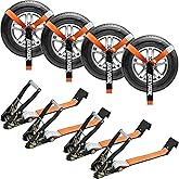 Bolvixor 4 Pack Car Tie Down Straps for Trailers - 2" x 96" - 9900LBS Break Strength - Heavy Duty Tire Ratchet Straps with Flat Hooks for Hauling UTV, SUV, Truck, Any Cars