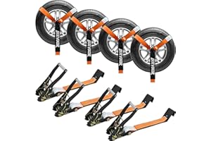 Bolvixor 4 Pack Car Tie Down Straps for Trailers - 2" x 96" - 9900LBS Break Strength - Heavy Duty Tire Ratchet Straps with Flat Hooks for Hauling UTV, SUV, Truck, Any Cars