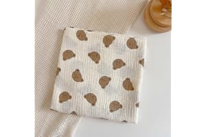 Baby Blanket, 80x80cm Double Layer Muslin Cotton Swaddle Wrap Cute Bear Print Baby Towels for Newborn Soft Absorbent Nursery 