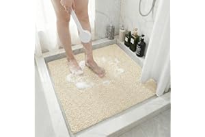 Square Shower Mat Non Slip, 24 x 24 Inch PVC Loofah Shower Mats for Wet Area, Soft Comfortable Bath Mats for Bathroom, Foot S