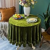 GLORY SEASON Velvet Tablecloth Luxurious Solid Round Table Cloth,Oblong Retro Farmhouse Ruffle Tablecloths Washable Table Cover for Party Wedding Baby Shower Kitchen Dinning Tabletop Decoration