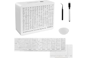 10000 Savings Challenge Box Wooden Money Saving Box Cash Vault Piggy Bank for Adults Kids One Piece Reusable Coin Bank with 1